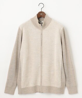 JOSEPH ABBOUD 【キングサイズ・イタリア糸使用/洗える】メリノブレンドモール ジップ ニット ブルゾン ベージュ系