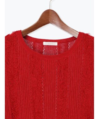 Te chichi フリンジニットハーフスリーブトップス レッド