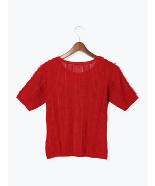Te chichi フリンジニットハーフスリーブトップス レッド