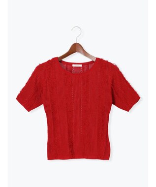 Te chichi フリンジニットハーフスリーブトップス レッド