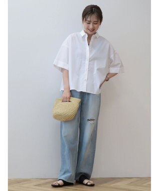 AMERICAN HOLIC イージーケア５分袖バックタックシャツ Off White