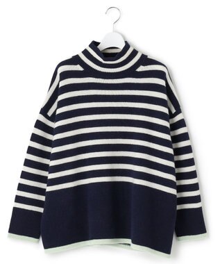 23区 【CLASSY.1月号掲載】ウールナイロン ボーダー ハイネック ニット ネイビーボーダー