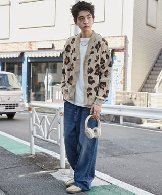 WEGO ベロアモールパターンカーディガン ベージュ