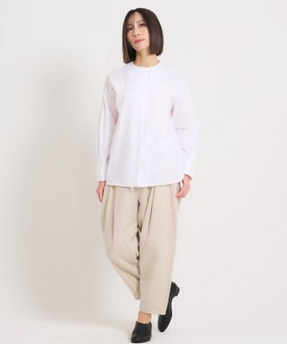 muuc 〈軽やかな尾州産リネンウール〉スラックスパンツ  　ロングシーズン 秋冬春 後ろウエストゴム有り ゆったりシルエット セットアップ可能  裏地有り ベージュ