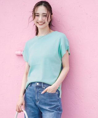 ANY SIS 【接触冷感・UVカット・洗える】ビューティクール フレンチ ニットＴ アクアブルー