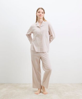 une nana cool 【綿100%】60/1 シルケットスムース 長袖開襟 MADE WITH LIBERTY FABRIC ライトベージュ