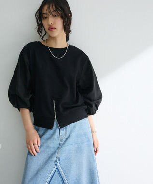 Green Parks ２ＷＡＹ７分袖タック裾ＺＩＰプルオーバー Black