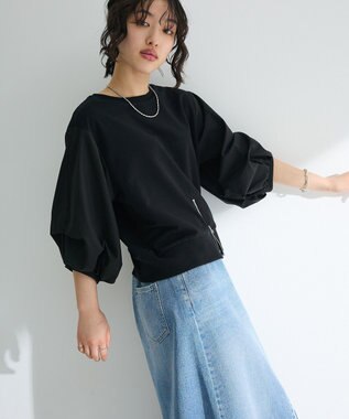 Green Parks ２ＷＡＹ７分袖タック裾ＺＩＰプルオーバー Black