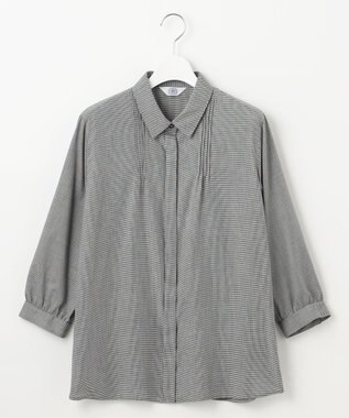 J.PRESS LADIES 【洗える】ウォッシャブルキュプラツイル ピンタック ブラウス ブラックチェック系