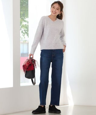 ANY シャイニースパンコールVネックニット グレー