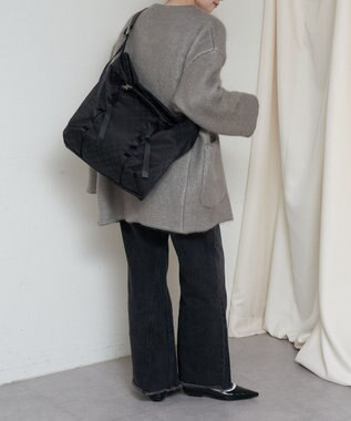 russet ナイロンジャガードメタルバックルショルダーバッグ L(CE-1656) Trv-Black