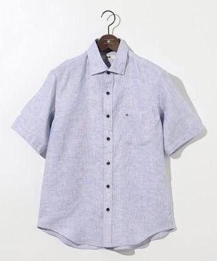 JOSEPH ABBOUD 【キングサイズ・麻100％・軽い・涼しい】 モイスチャーリネン半袖 シャツ サックスブルー系