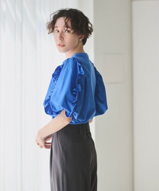 #Newans 【撥水・吸水速乾】コンビネーションフリルスリーブカットソー ブルー系