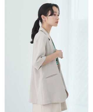 earth music&ecology リネンライク５分袖ジャケット Beige