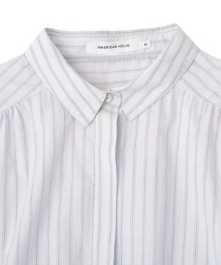 AMERICAN HOLIC 【先行予約】【WEB限定】ギャザーリボンスリーブ半袖シャツ Stripe