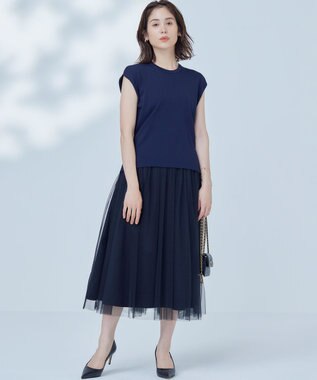 組曲 【2SET・WEB限定】フラワーレース5分袖ツイン ニット ネイビー系