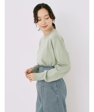 earth music&ecology バックボタンクルーネックニットプルオーバー Green