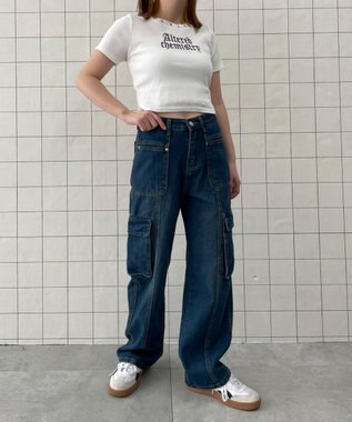 WEGO マルチポケットワイドカーゴパンツ ブルー