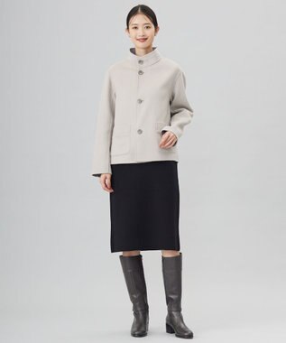 J.PRESS LADIES 【リバーシブル】ウールナイロンリバー スタンドカラー コート ライトグレー×ベージュ系