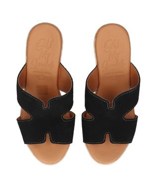 INTER-CHAUSSURES 【Oh my Sandals】クッションインソール厚底ミュールサンダル ブラックスウェード