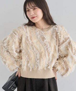 Green Parks ・ＥＬＥＮＣＡＲＥ　ＤＵＥ　フリンジジャカードニット Beige