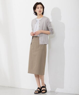J.PRESS LADIES 【洗える・イージーケア】 SYNTHETIC BASIC ワイドリブ クルーネック カーディガン ライトグレー系