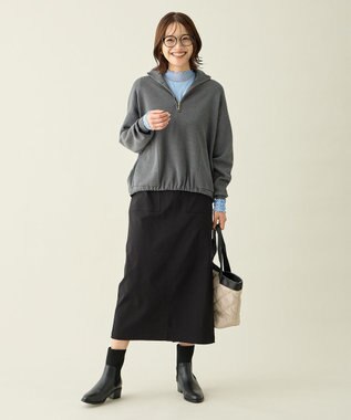 ANY L スウェットライクハーフジップニット グレー