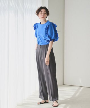 #Newans 【撥水・吸水速乾】コンビネーションフリルスリーブカットソー ブルー系