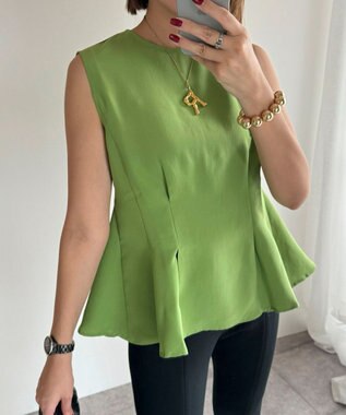 Green Parks AnriettMusee ノースリーブタックペプラムブラウス Green