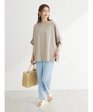 Green Parks 冷っとすずやか　ドルマンカット５分袖プルオーバー Gray Beige