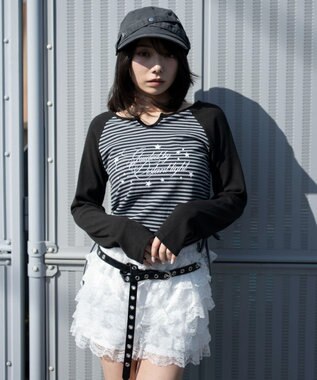 WEGO サイドドロストキーネックロンT ブラックボーダー