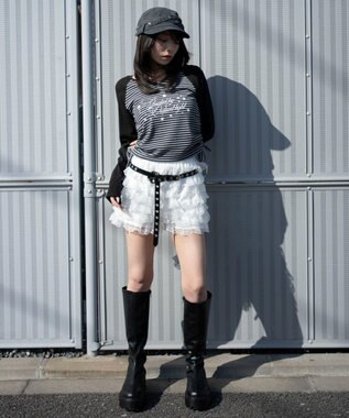 WEGO サイドドロストキーネックロンT ブラックボーダー