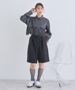 earth music&ecology スカラップトリムシャツ Black