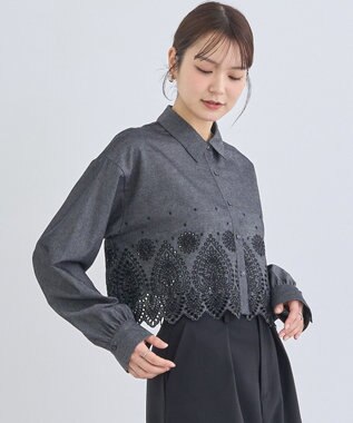 earth music&ecology スカラップトリムシャツ Black