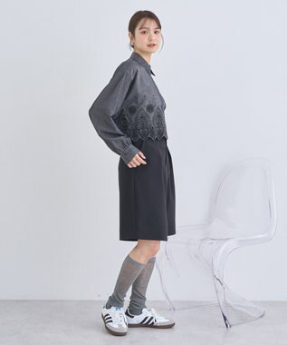 earth music&ecology スカラップトリムシャツ Black