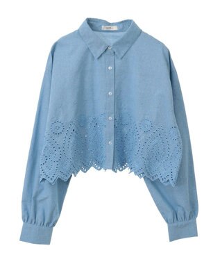 earth music&ecology スカラップトリムシャツ Blue