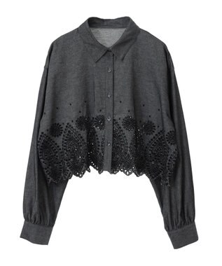 earth music&ecology スカラップトリムシャツ Black