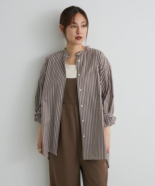 CRAFT STANDARD BOUTIQUE バンドカラーシャツ Stripe Brown