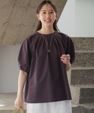 組曲 【先行予約・前後着用可】ソフトサッカーラグランスリーブ ブラウス マロン系