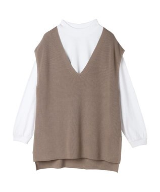 CRAFT STANDARD BOUTIQUE 【2点セット】洗える 60/2 14G片畦Vネックベスト+ロンTEE SET Gray Beige