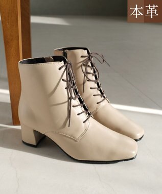 Pointer 内側ファスナー 本革レースアップショートブーツ