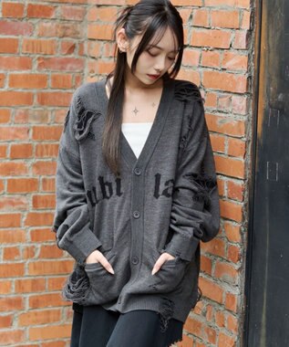 WEGO 【ユニセックス着用ITEM】ダメージジャガードカーディガン スミクロ