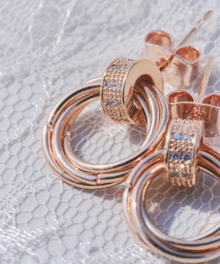 Tiaclasse 【金属アレルギー対応】ストーンフープバインドピアス ピンクゴールド