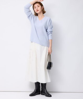 23区 S 【洗える】ウールカシミヤ Vネック ニット スカイブルー系
