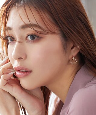 Tiaclasse 【金属アレルギー対応】ストーンフープバインドピアス ピンクゴールド