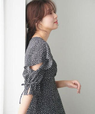 Feroux 【洗える】ショルダーオープンドット ワンピース ブラック系5