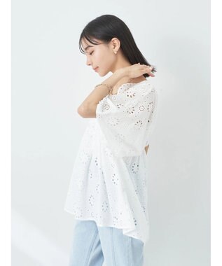 earth music&ecology コットンレースＶネックブラウス Off White