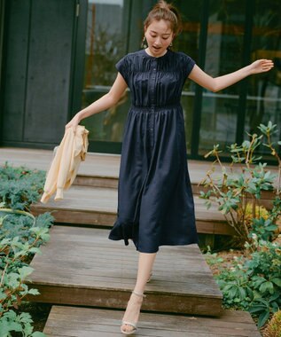 ANY SIS 【撥水】シャーリングシャツ ワンピース ネイビー