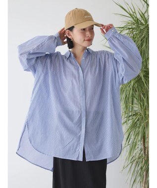 AMERICAN HOLIC カルゼギャザーシャツチュニック Stripe Navy