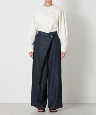 NAVE 【ReNave・セットアップ可/洗える】マーセライズデニム ラップワイドパンツ ネイビー系